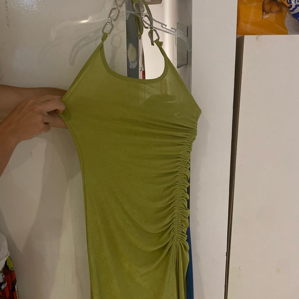 SHEIN Olive Green Ruched Maxi Dress